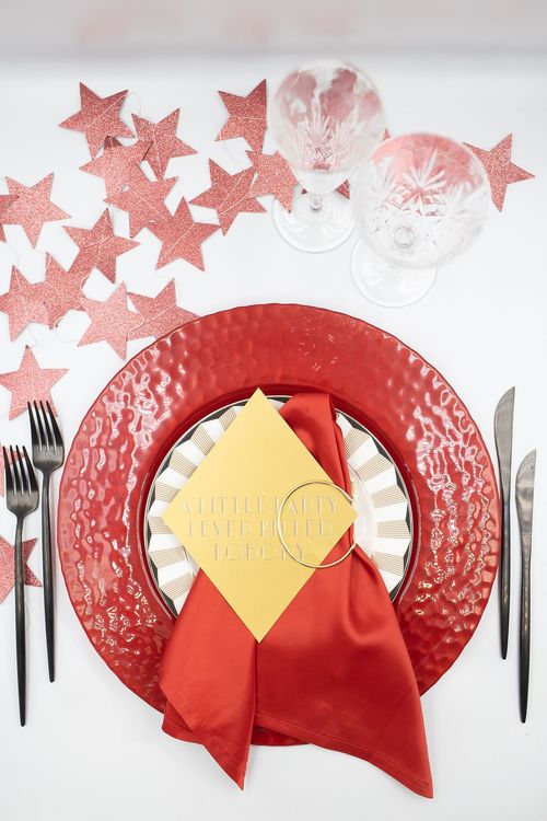 Red table setting with stars