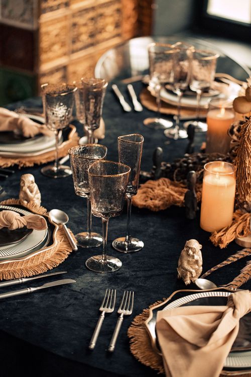 Round Safari Dinner — Black Velvet + Leopard Prints