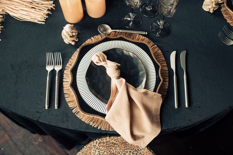 Round Safari Dinner — Black Velvet + Leopard Prints