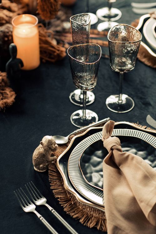 Round Safari Dinner — Black Velvet + Leopard Prints