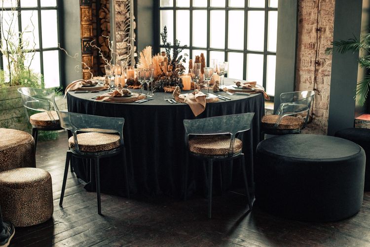 Round Safari Dinner — Black Velvet + Leopard Prints