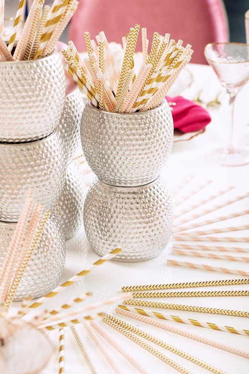 Round Table in Barbie Pink Sequins, Silver Base