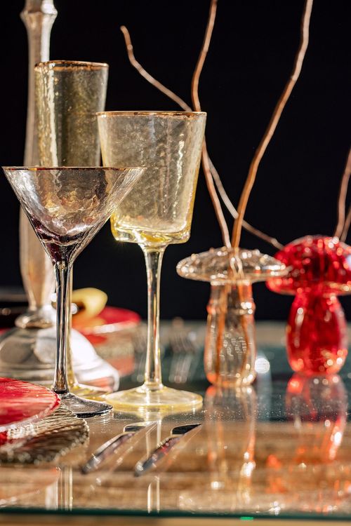 Sequin Table, Fur Accents, Saffron-Tinted Glasses