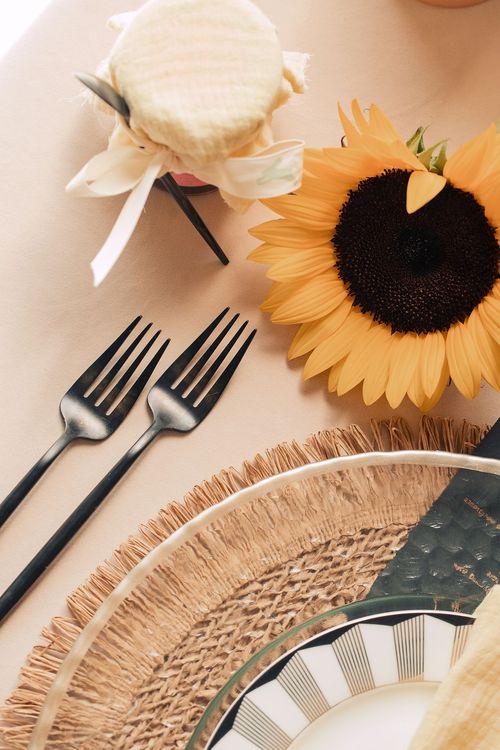 Table setting with sunflowers