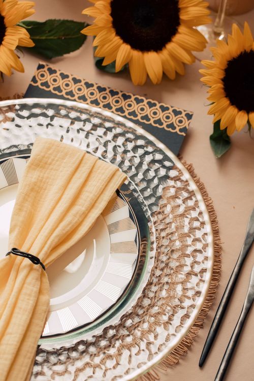 Table setting with sunflowers