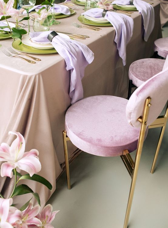 Velvet chairs lilac green shades