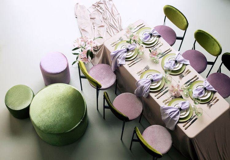 Velvet chairs lilac green shades