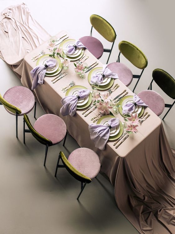 Velvet chairs lilac green shades