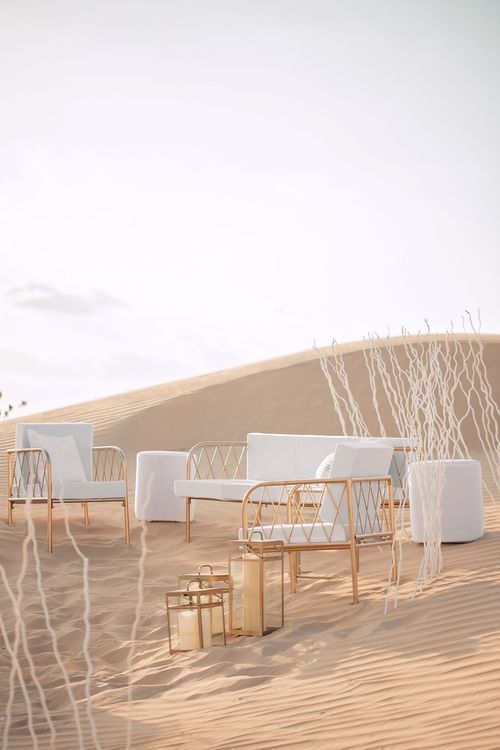 White desert lounge setup