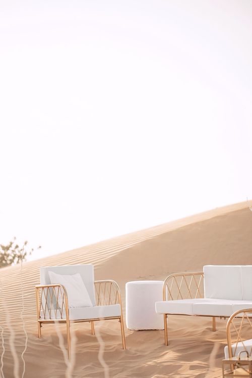 White desert lounge setup