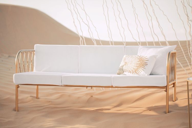 White desert lounge setup