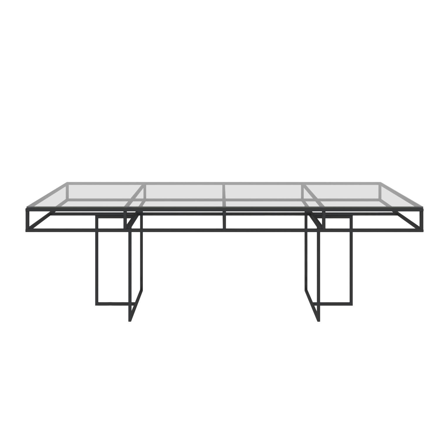 Black rectangular CORNELL table with clear glasstop