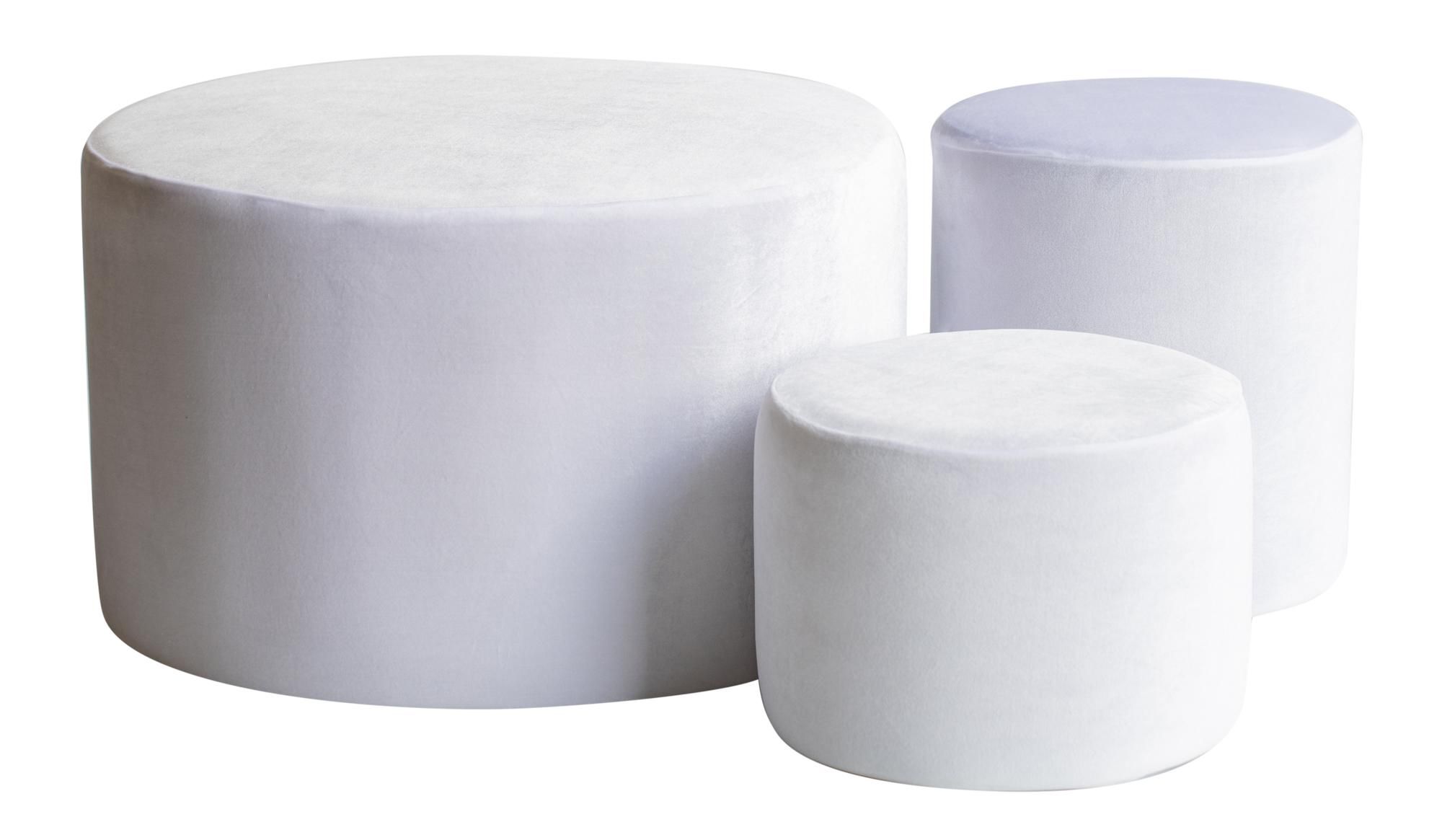Set of 3 round NORMAN pouf, ice white #321