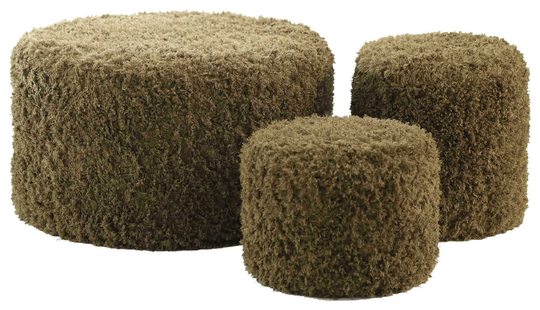 Round MOSS NORMAN pouf – set of 3, moss #810