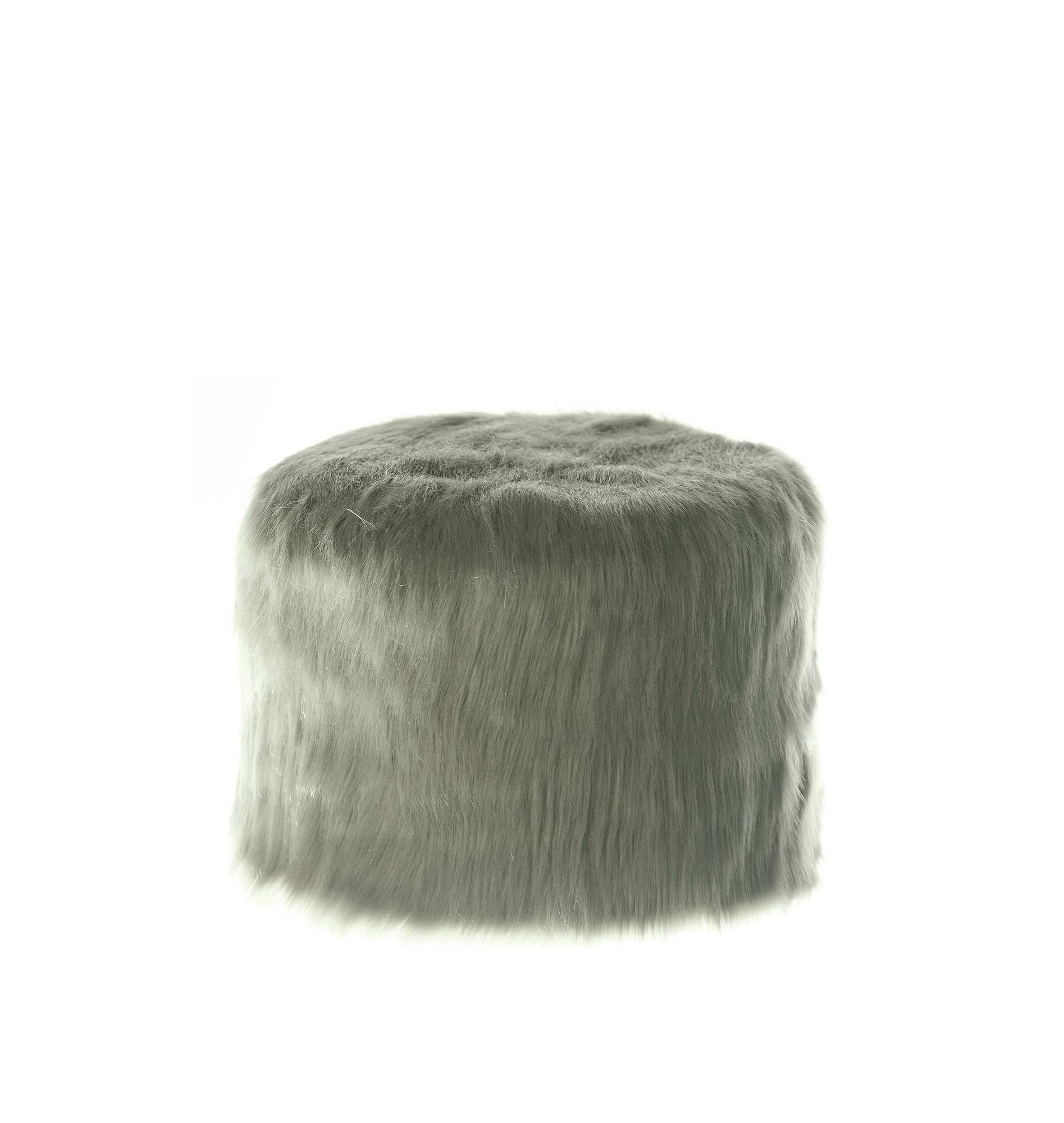 Round NORMAN FUR pouf – small, green fur #824