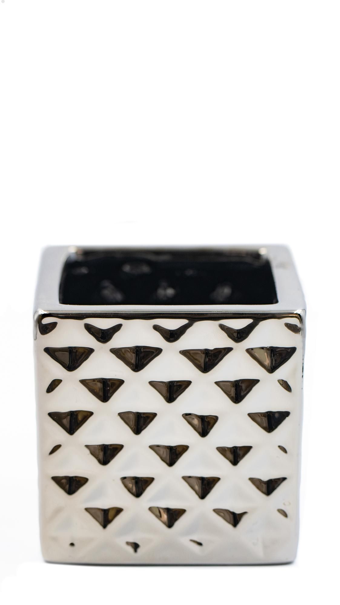 MILNES small ceramic vase — glossy glazed finish with geometric texture, perfect for candles or small florals.