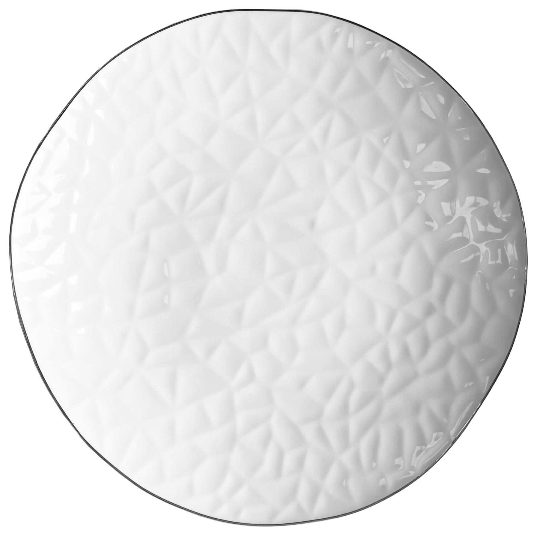CRISP white dining plate with silver rim