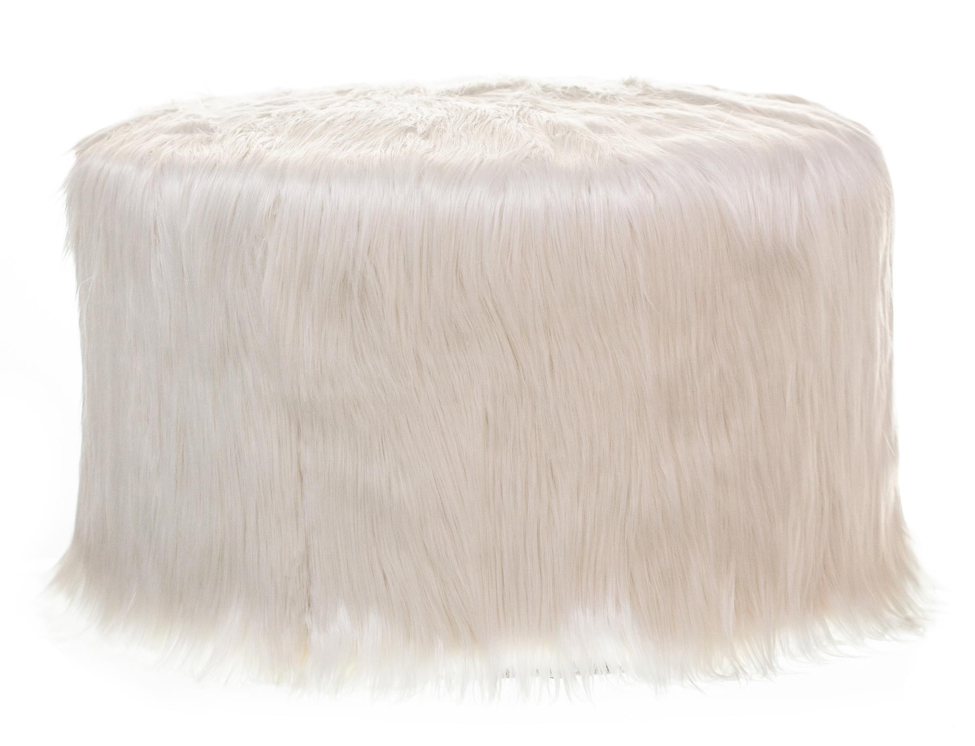 Round NORMAN FUR pouf – large, white fur #823
