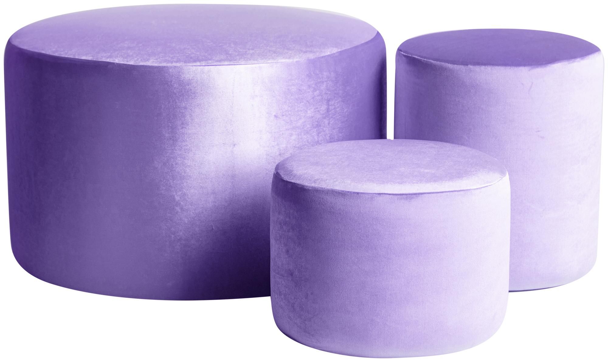 Set of 3 round NORMAN pouf, ice lavender #337