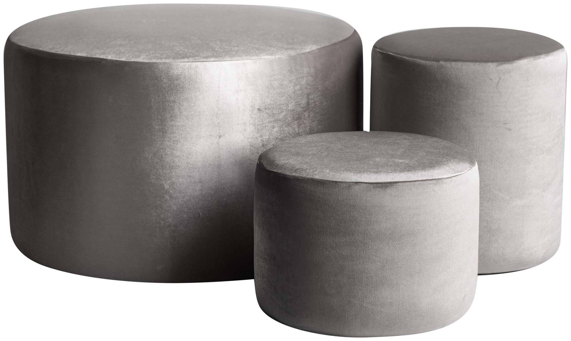 Set of 3 round NORMAN pouf, ash-grey #344