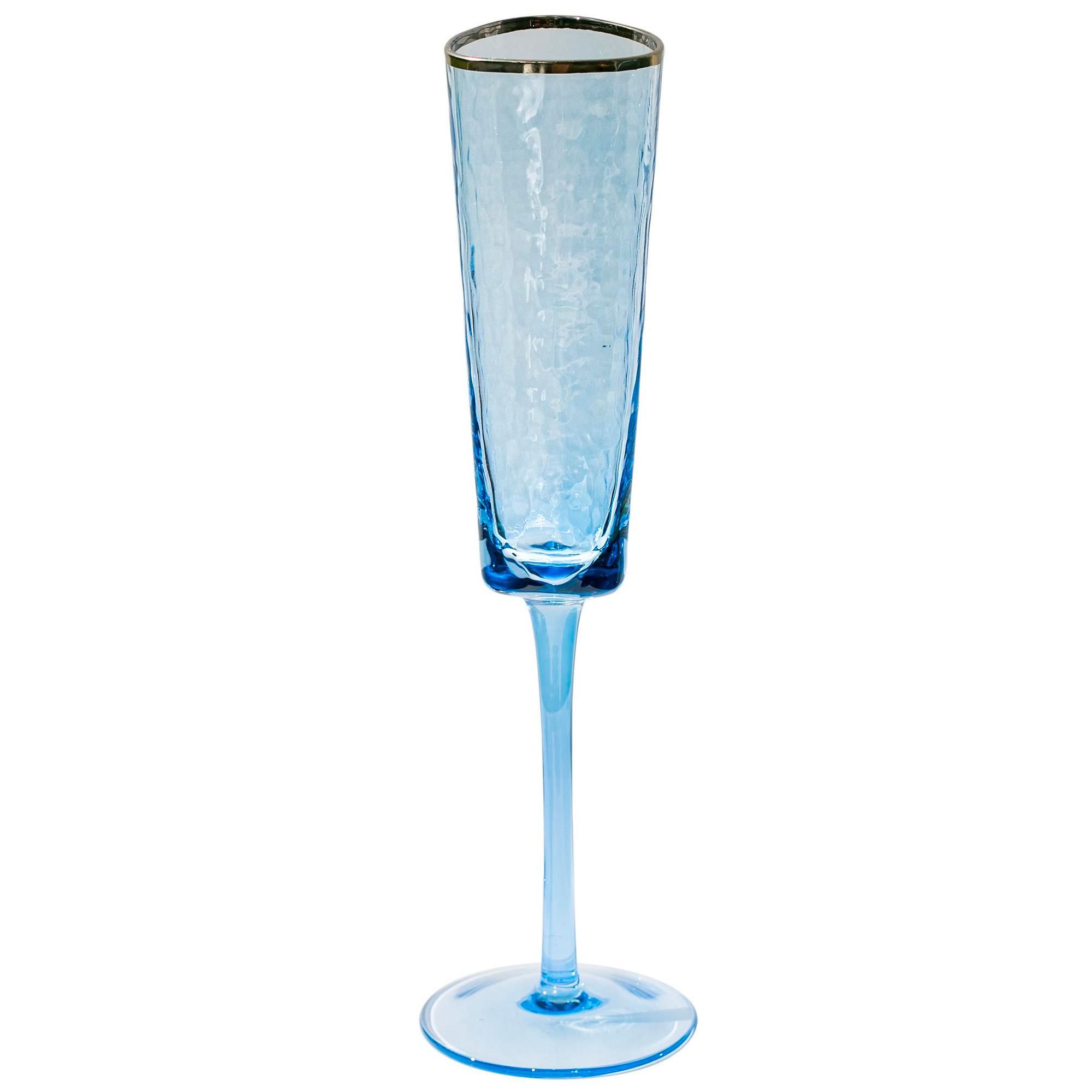 Blue EVANS flute glass with gold rim