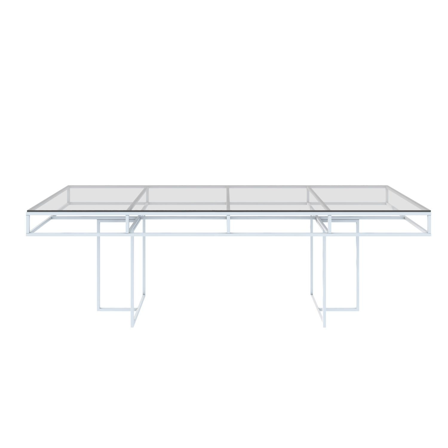 White rectangular CORNELL table with clear glasstop