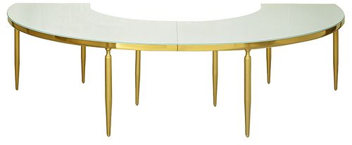 2 sections serpentine table GABLE in GOLD with white GLASS top