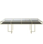 Gold rectangular CORNELL table with black plastic shelve and clear glass top
