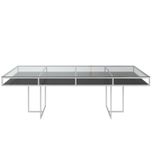 White rectangular CORNELL table with black plastic shelve and clear glass top 