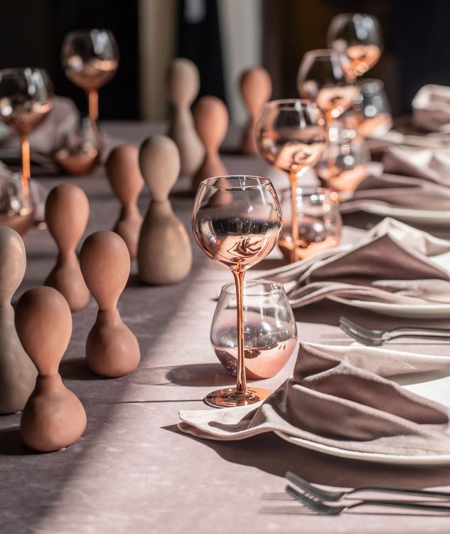 Rectangular Velvet Tablescape with Copper Glasses